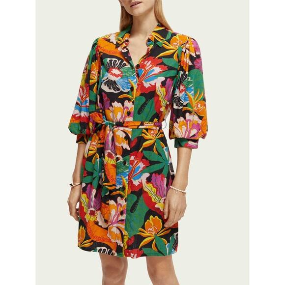Scotch & Soda Cassie Floral Button Up Linen Blend Shirt Dress 23163035-NHD XS - Picture 1 of 10
